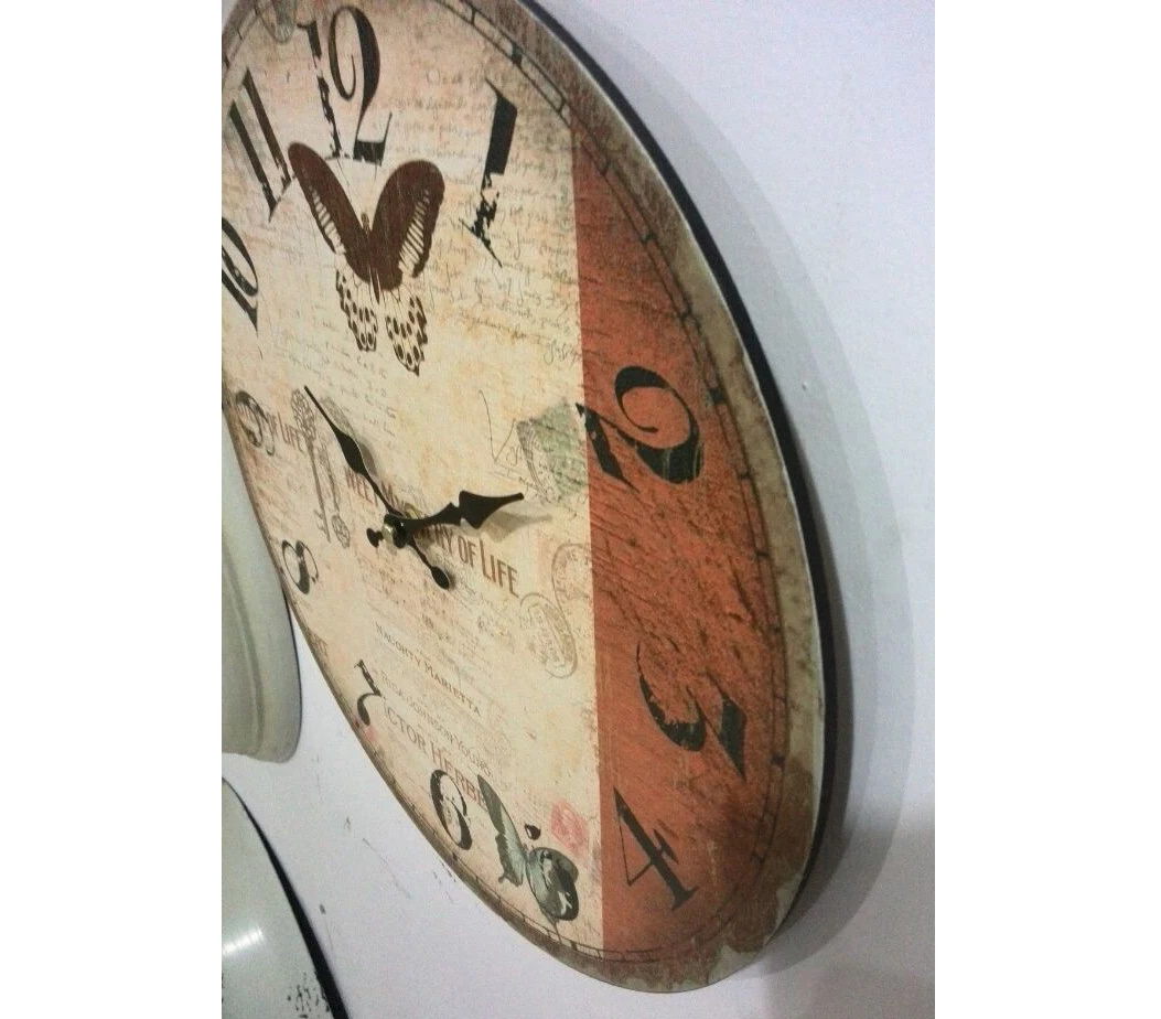 ANTIQUE VINTAGE RETRO ROUND MDF WALL CLOCK