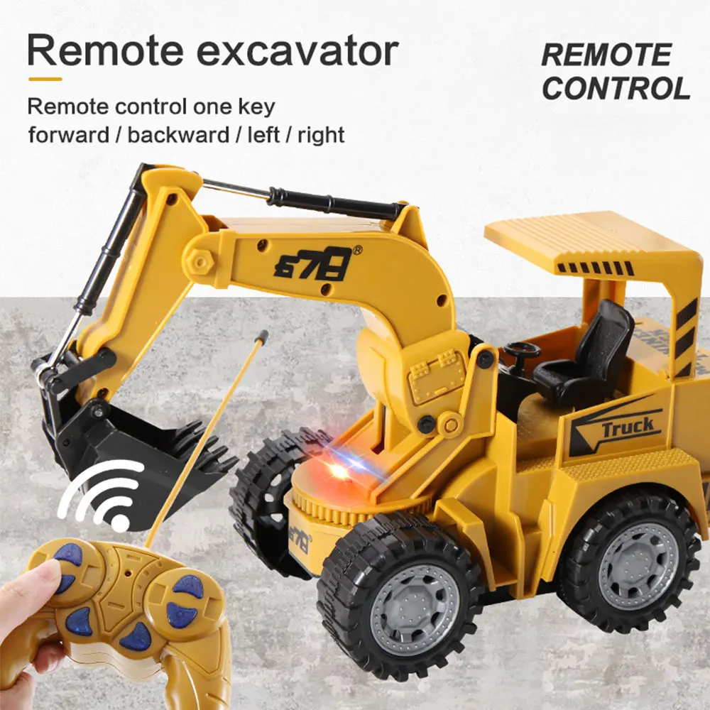 Remote Control Excavator Toy LED Light 5CH Electric Construction Vehicle Truck RC Toys Excavator For Kids