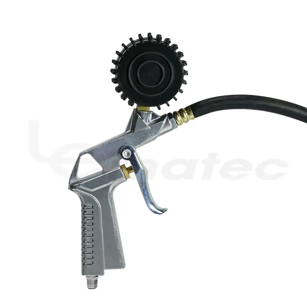 Dial Tire Aluminum Inflating Inflator Deflator Metal Gun Pressure Gauge Rubber Hose