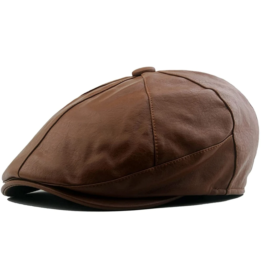High quality PU leather new style trendy branded hip hop flat hat leather caps
