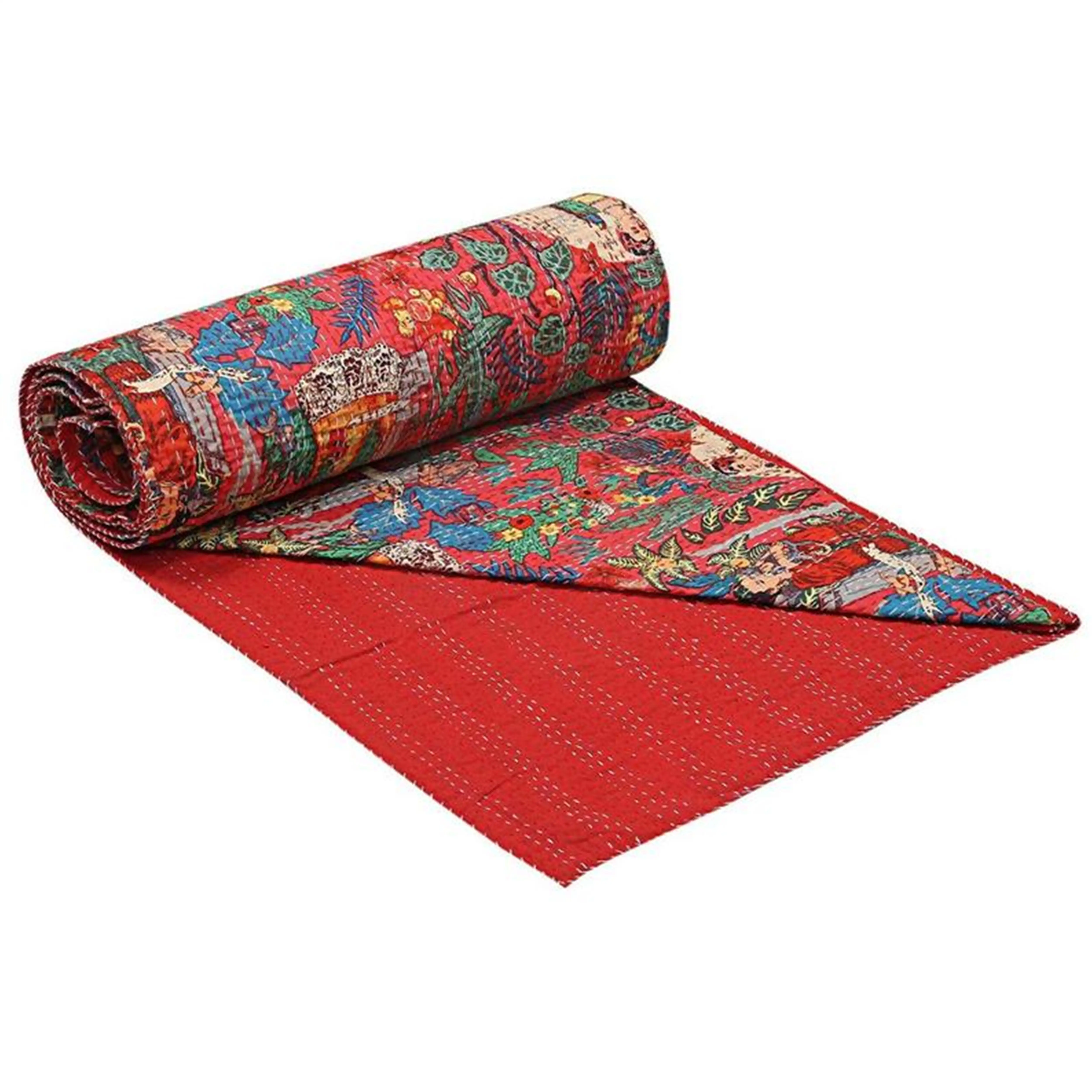 Throw Handmade Kantha King Size Reversible Bedding Bedspread Decorative Blanket Indian Patchwork Kantha Quilt Manufacturer