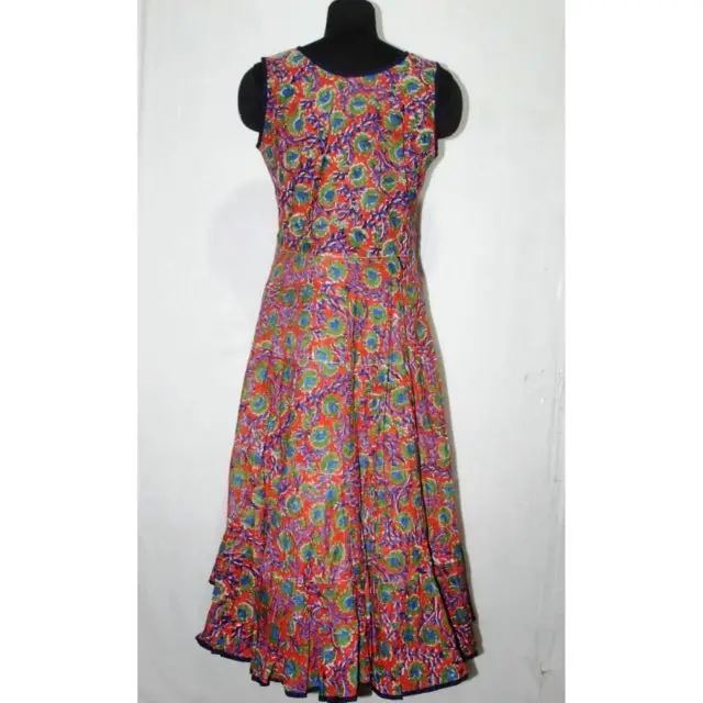 Indian block printed long cotton gown dress