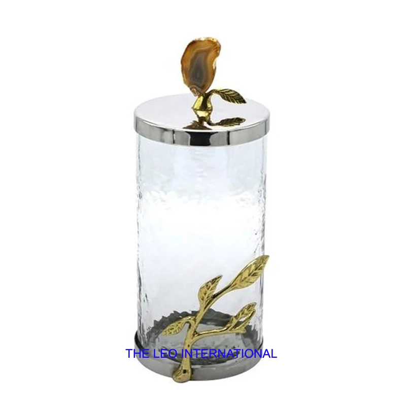 Decorative Marble Lid Kitchen Glass Canister