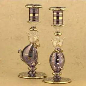 Unique hand blown glass 24 crt gold decorated Egyptian Candle Holders