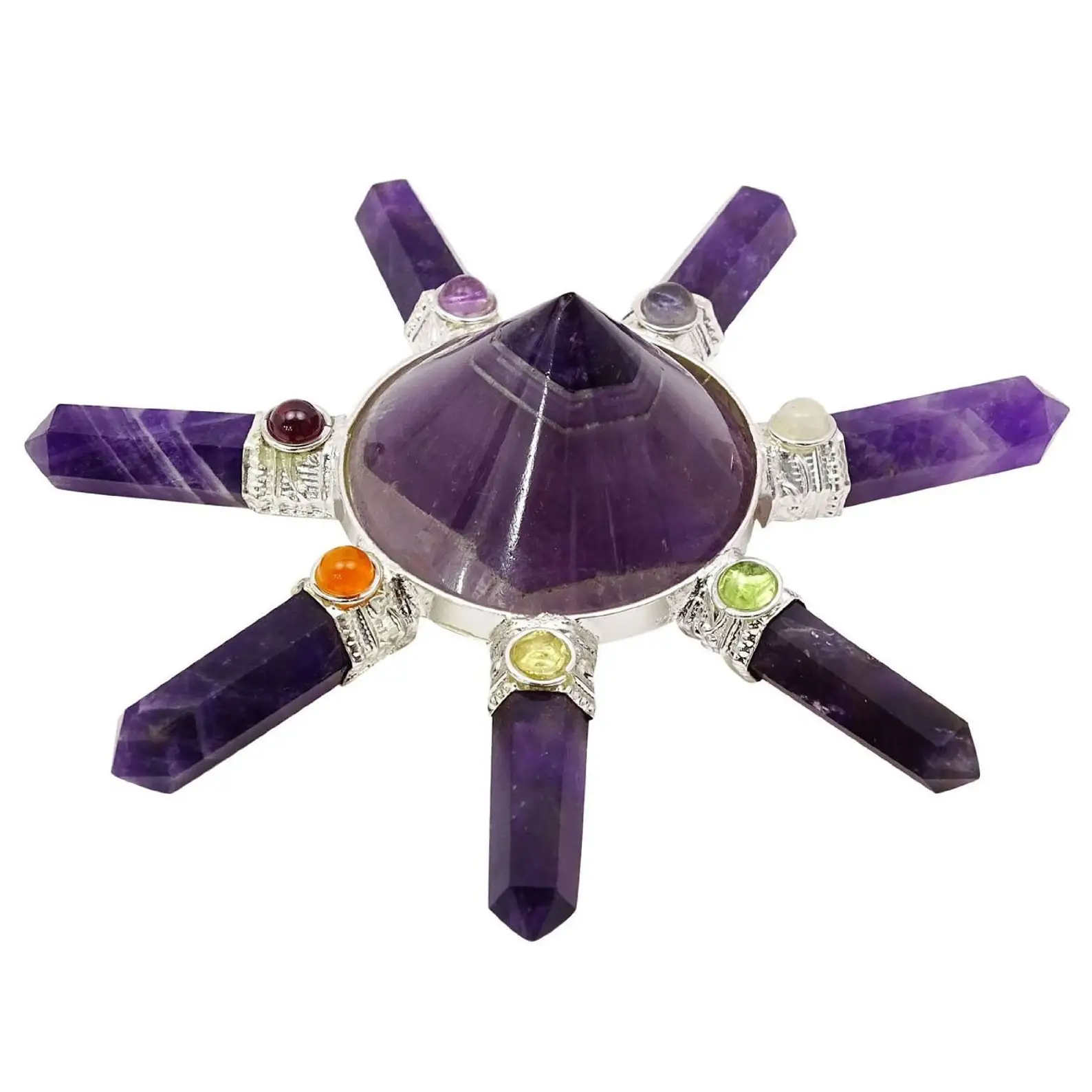 Amethyst Stone Pyramid with Hexagonal Point Energy Generator 7 Pencil Gemstone Feng Shui Alfazal Agate IN;7903232 SCULPTURE EG01