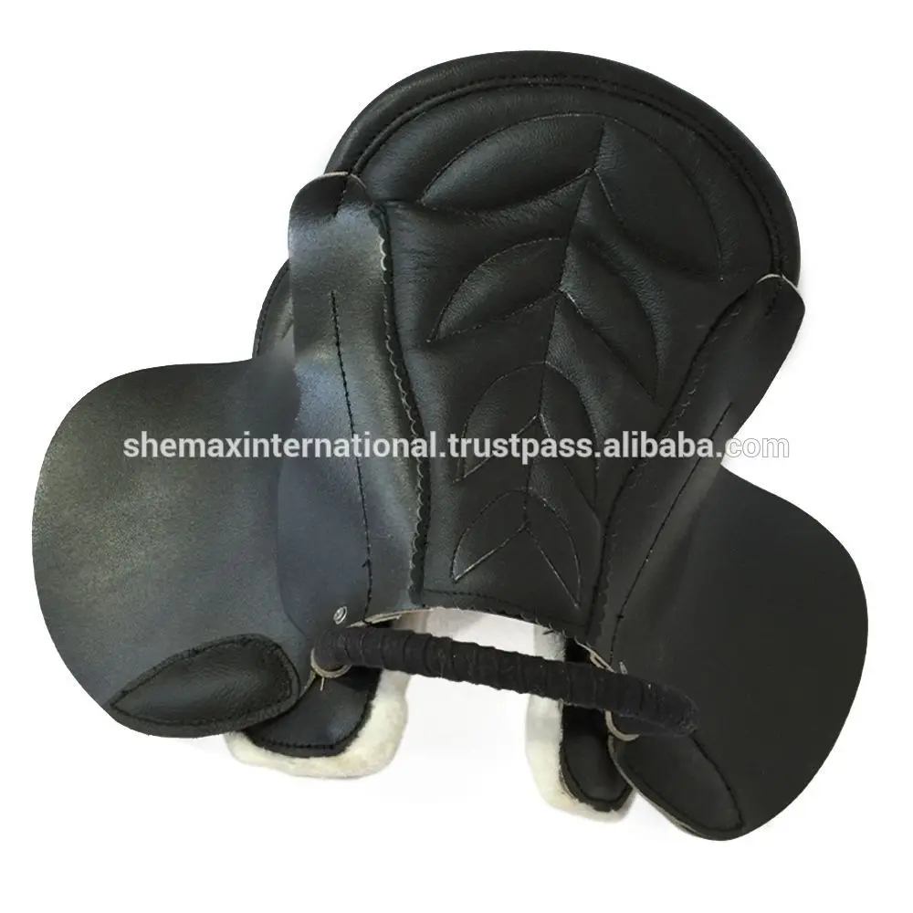Shemax 2024 Top Quality Hot Selling Custom Wholesale Child Visitor Saddle Horse Pure Cattle Leather Equestrian Supplies Black