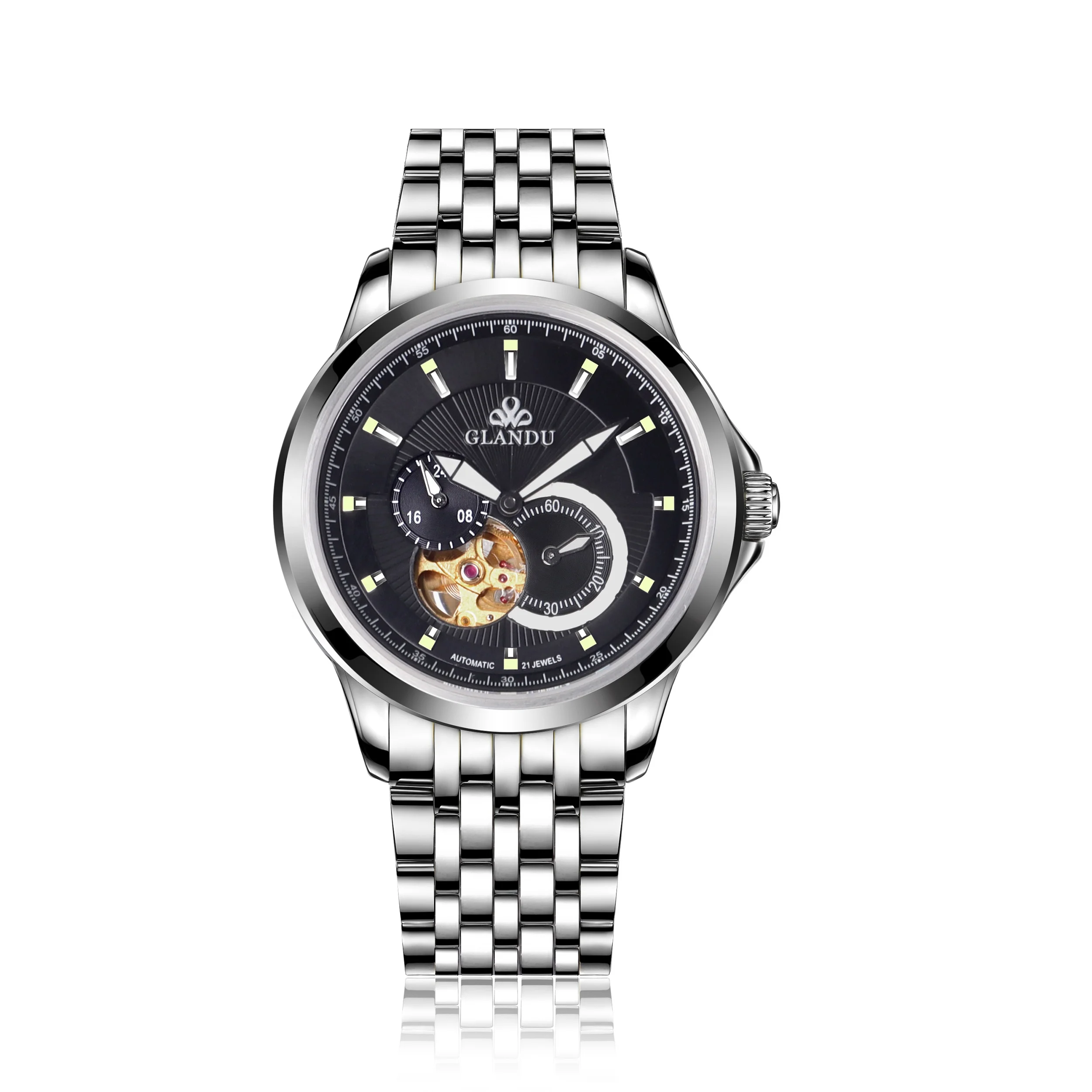 Low moq mechanical watch men automatic movement custom logo sapphire crystal waterproof stainless steel watches
