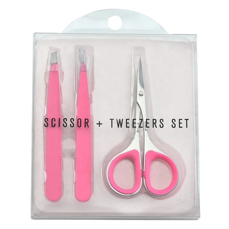 Customized Color 3 Piece Eyebrow Care Set Stainless Steel Slanted Eyebrow Tweezers Eyebrow Trimming Scissors Beauty Tools OEM