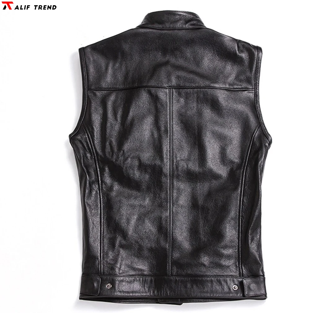 Classical Motorcycle Biker Leather Vest Men Genuine Leather Sleeveless Vest real Cowhide