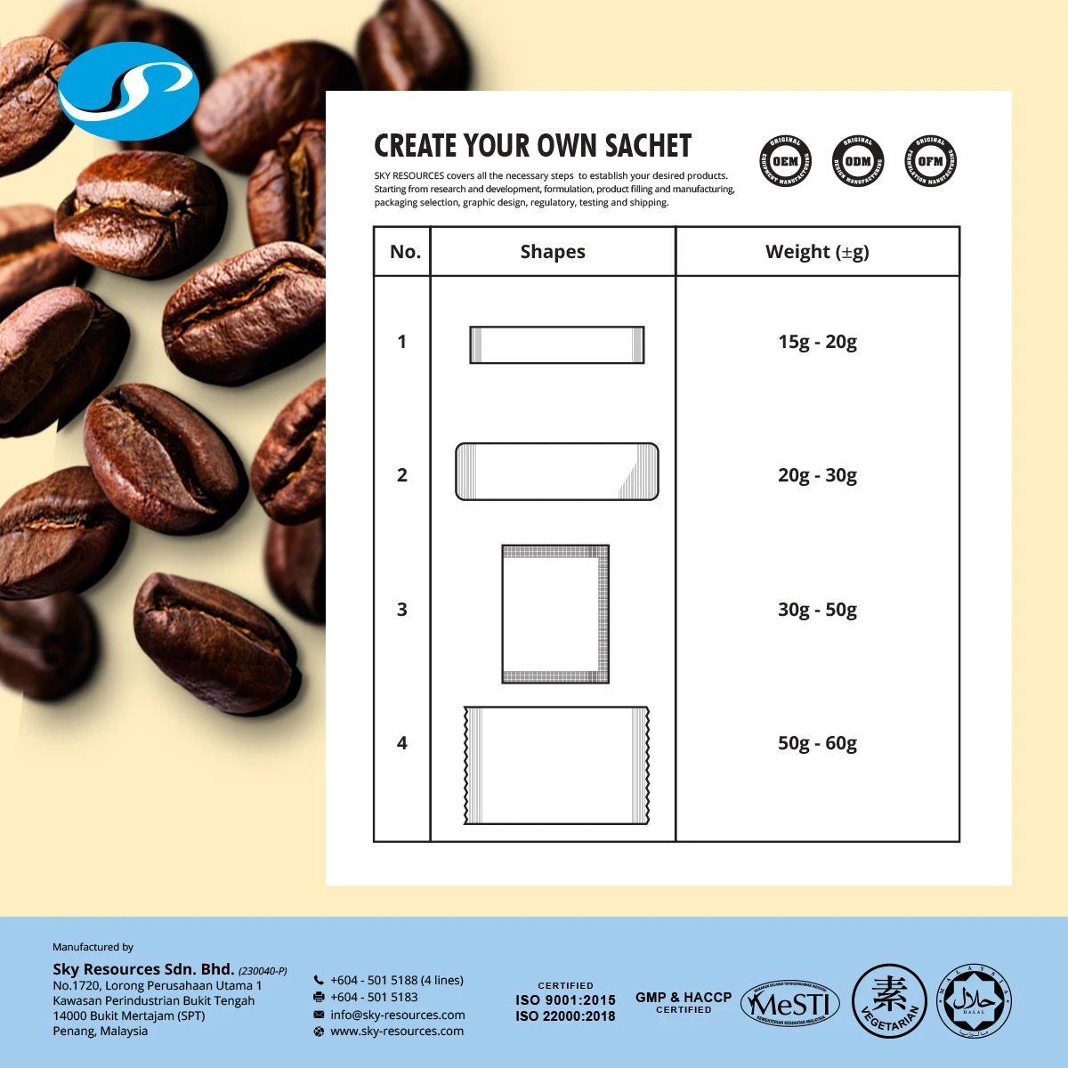 OEM Pure Traditional Ipoh White Coffee Powder without sugar sachet Strong Coffee Aroma for home & cafe Made in Malaysia