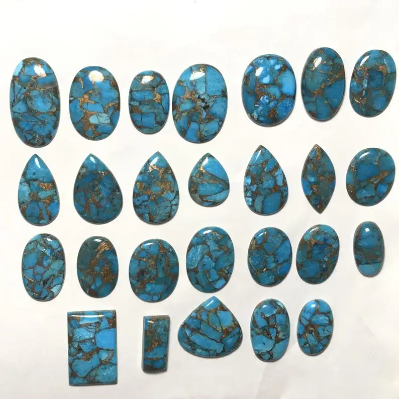 Top Quality Natural Blue Copper Turquoise Mix Shape  Smooth Flatback Cabochon Loose Genuine Gemstones For Jewelry Making Use OEM