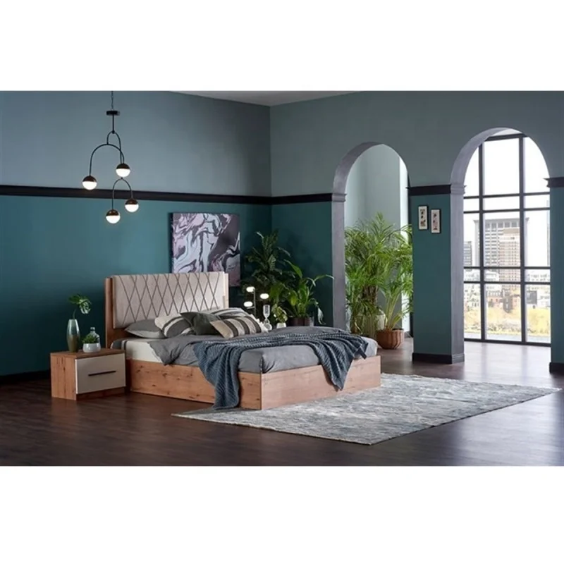 
IDER ZEUS Bedroom Set (Economic, Modern Minimal Style, Natural Wood & Cream Color, Bedset, N.Stand, Dresser and 5 Door Wardrobe) 