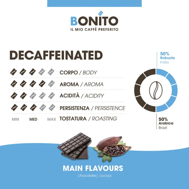 Made in Italy Best Quality Caffe Bonito decaffeinated blend Dolce Gusto compatible coffee capsules 50 box