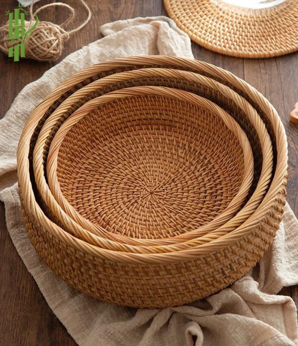 Rattan Storage Basket Serving Rattan Tray Fruit Vegetable Woven Handicraft Decorative Storage Organizer 2022