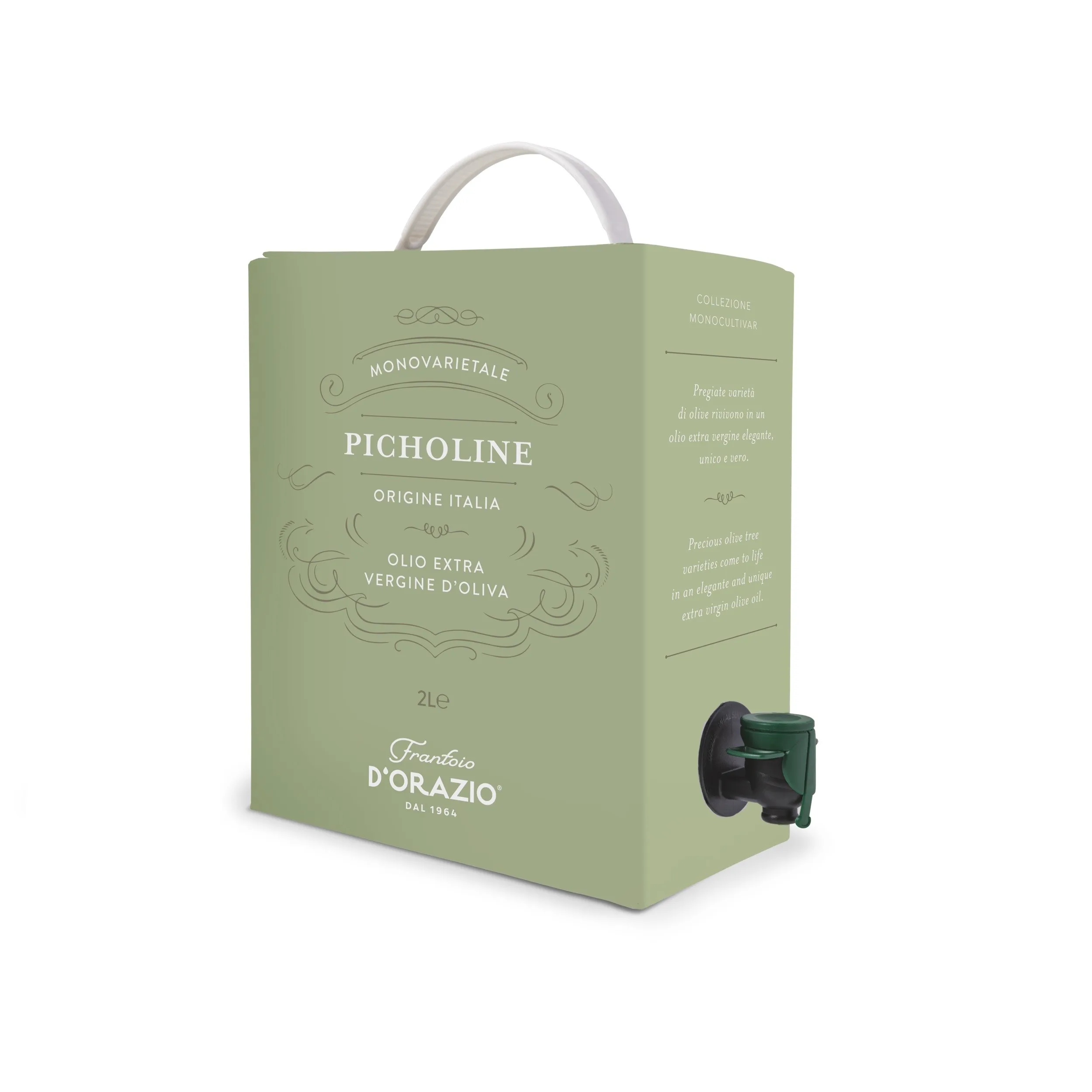 Premium extra virgin olive oil PICHOLINE 2 L bag in box Made in Italy