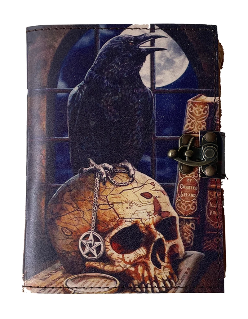 Книга с тенями кожаный журнал-кожаный символ вороны мертвый череп принтом на краях бумажный журнал-дорожный блокнот лучший