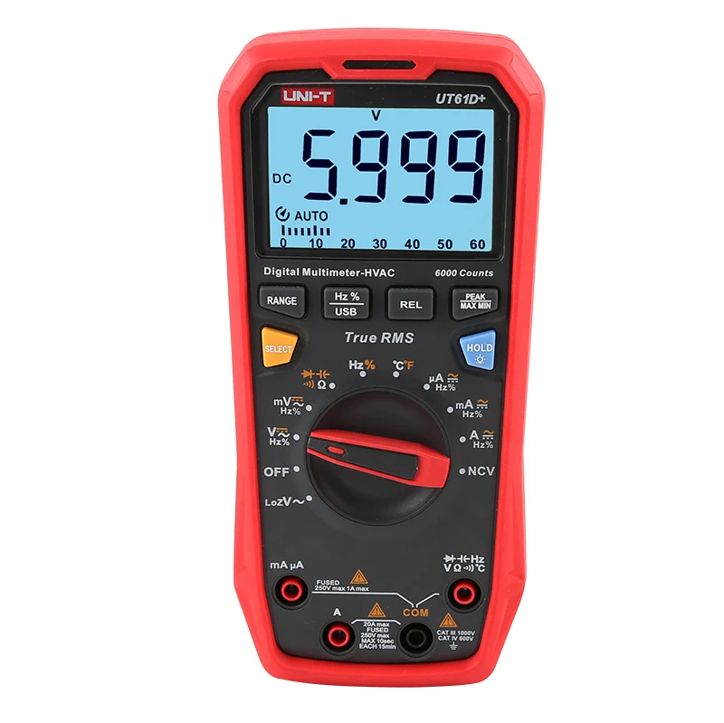 UNI-T UT61D + 1000V Цифровой мультиметр, измеряющий истинные квадратичные значения с дисплеем отсчетов 6000 может измерять до 1000V AC/DC