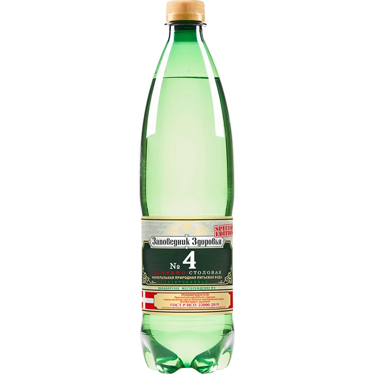 Carbonated natural mineral water ZAPOVEDNIK ZDOROVYA 4 1,0 l. PET bottle, plastic mineral water bottle