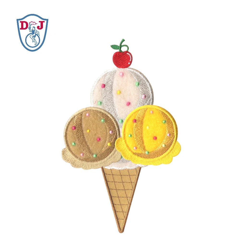 Loop Fasteners Embroidered Cute Patches Appliques ice-cream cone embroidery Fun Patch designs