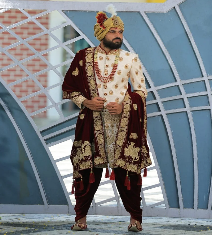  Свадебный костюм Блейзер/костюм KURTA DHOTI SALWAR из чистой ткани шервани для мужчин индийское платье модный Болливуд оптовая