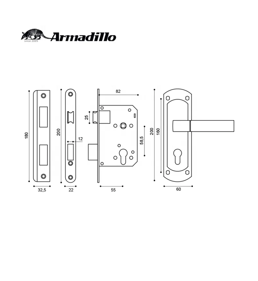 Bronze door lock set with levers on plate