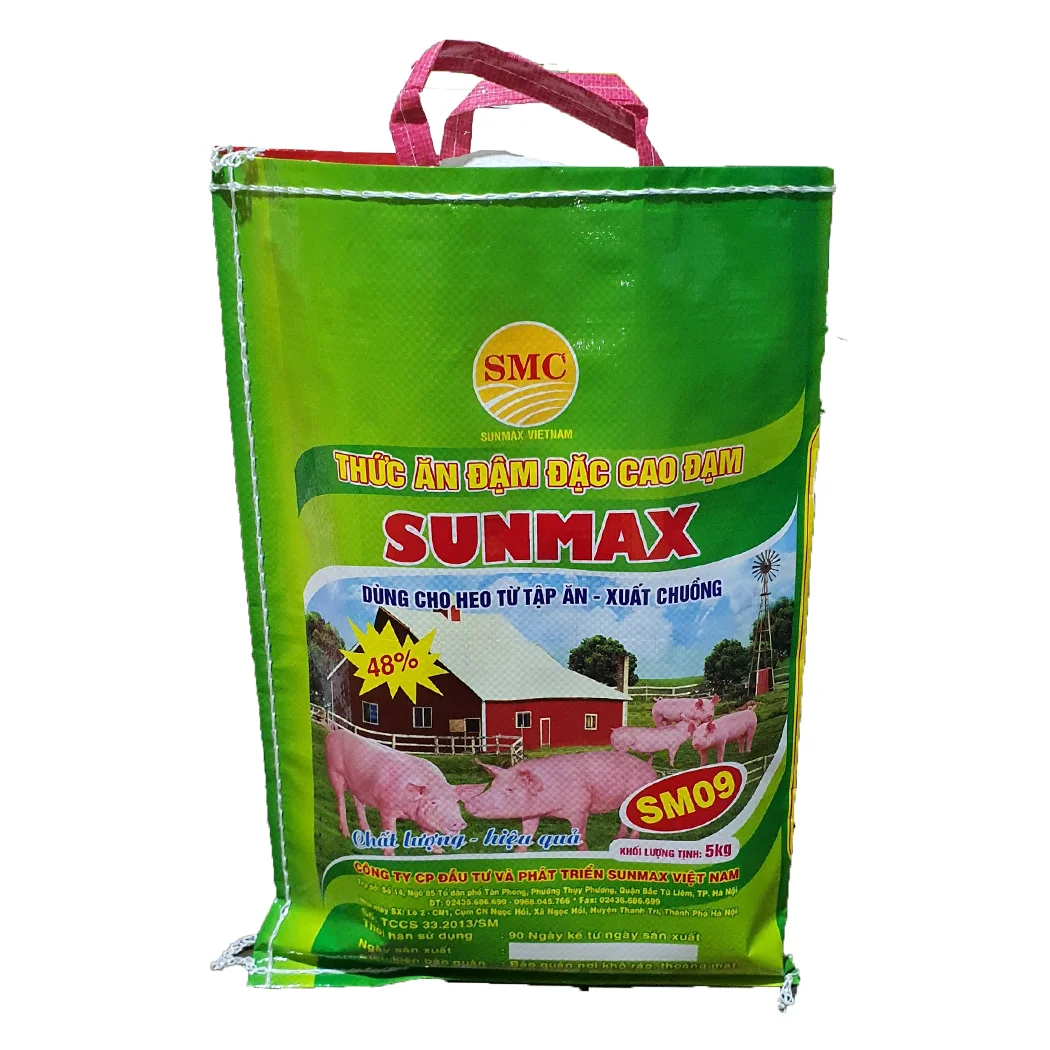 Vietnam 5-10 кг BOPP ламинированный полипропиленовый тканый мешок с ручкой влагостойкие пластиковые пакеты для упаковки корма животных рисовой муки заводская цена