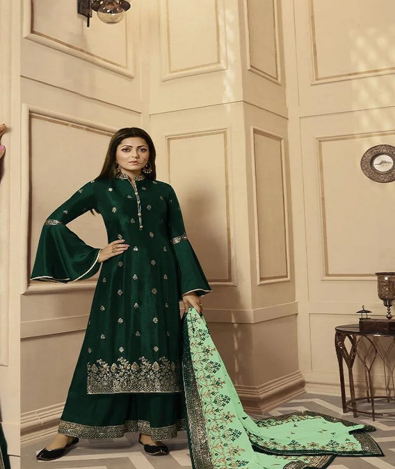 Rangoli Satin Salwar Kameez with Embroidery Work and Stone work for Special Occasion