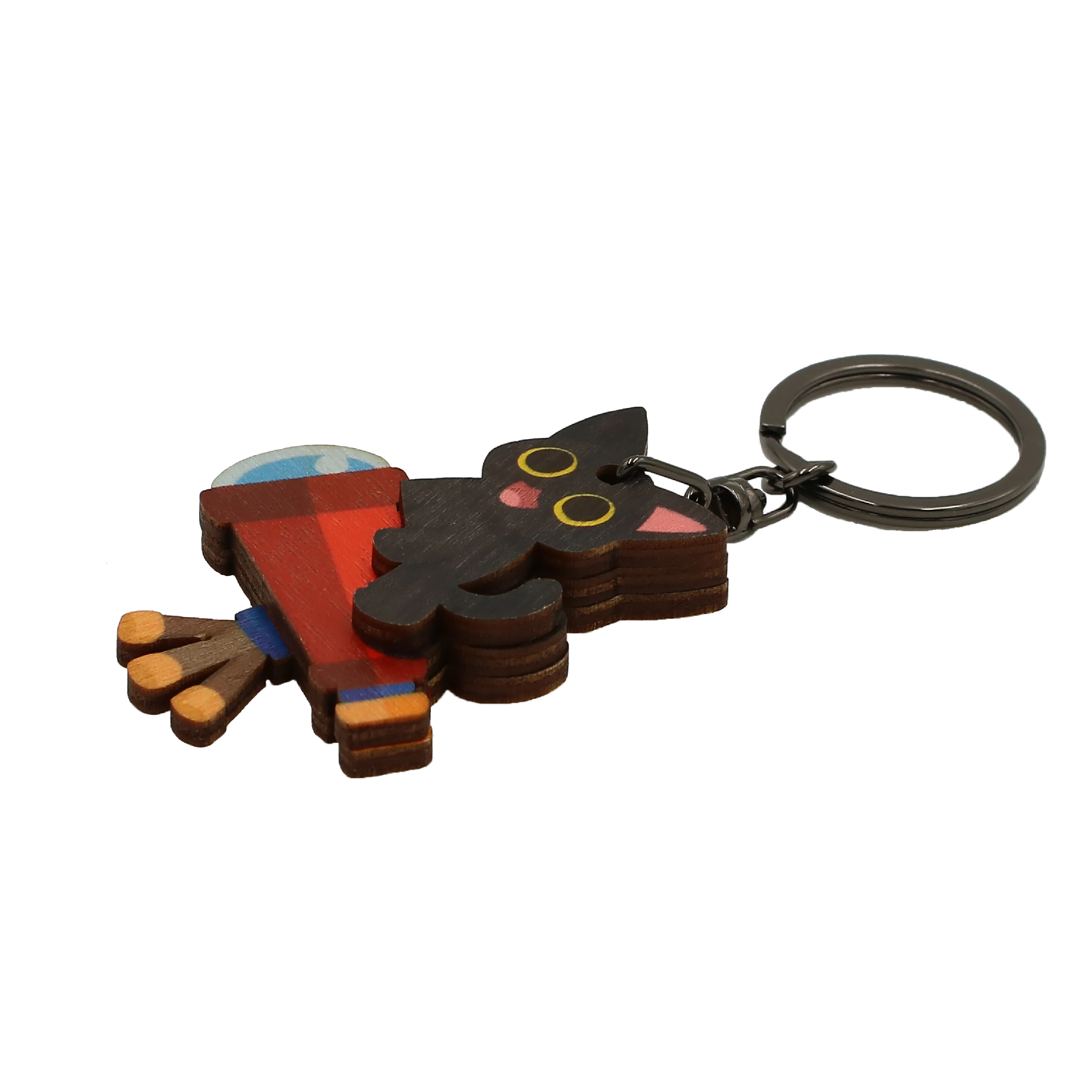 Cute Cat Kitten Telescope Wood Keychain Souvenirs