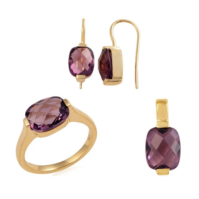 Элегантные Подвески 18K позолоченные серьги кольцо кулон 925 серебро драгоценный камень аметист ювелирные наборы