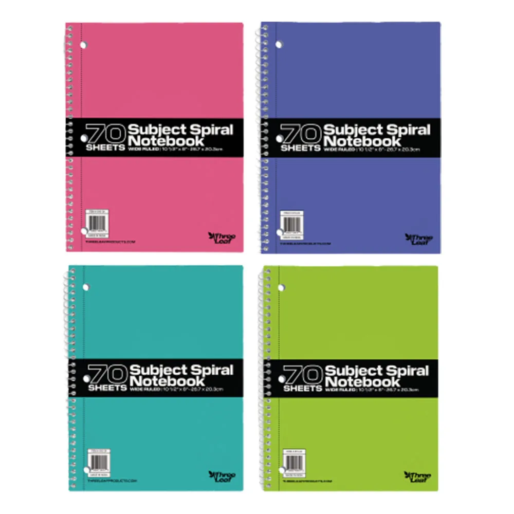 
Three Leaf 70 CT.10.5 X 8 1- Sub Spiral 70 Sheets Wide Ruled Premium Quality NoteBook 