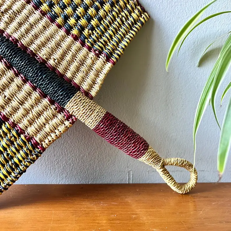 Vintage Bolga Hand Fan, Natural Woven Straw Seagrass Fan Wall Decor Rustic Art Decor Cheap Wholesale