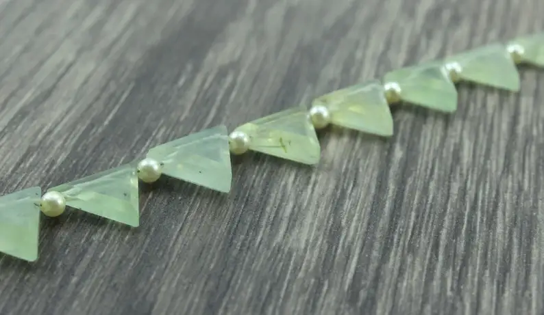 23 Pieces Natural Mint Green Prehnite Gemstone Faceted Trillion Shape Briolette Beads For Jewelry Making Wholesale