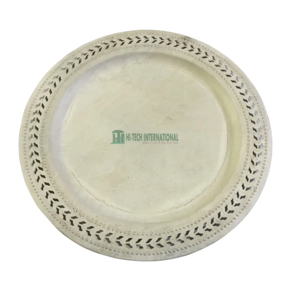 Charger Plates - Metal - Iron - Tin - White Color - Antique - Under Plate - Dishes - Elegant - Handmade - Hi-tech International