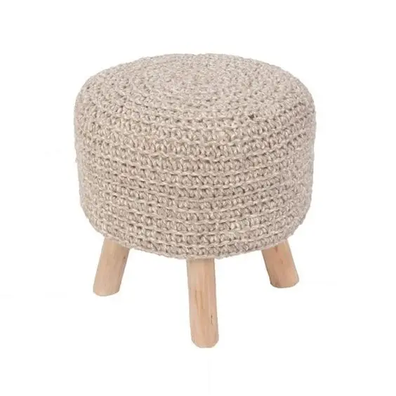 Denim new style Pouf cover Stool Hand Knitted Ottoman Footrest with Wooden Legs for Living Room From Top Listed Exporter