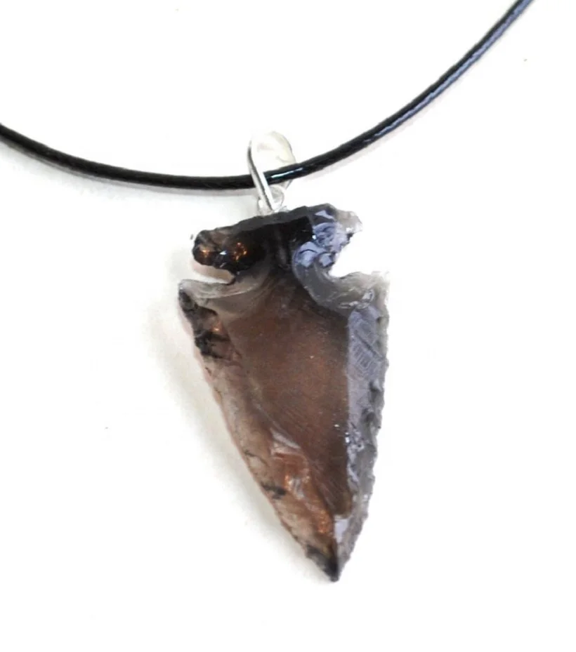 Natural Genuine Raw Black Obsidian Arrowhead Pendant for Home Decoration & Office Prosperity and Wealth Creation