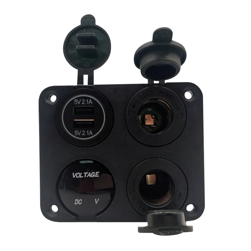 Oem 4 gang rv boat truck 12v outlet dual usb port socket voltmeter panel