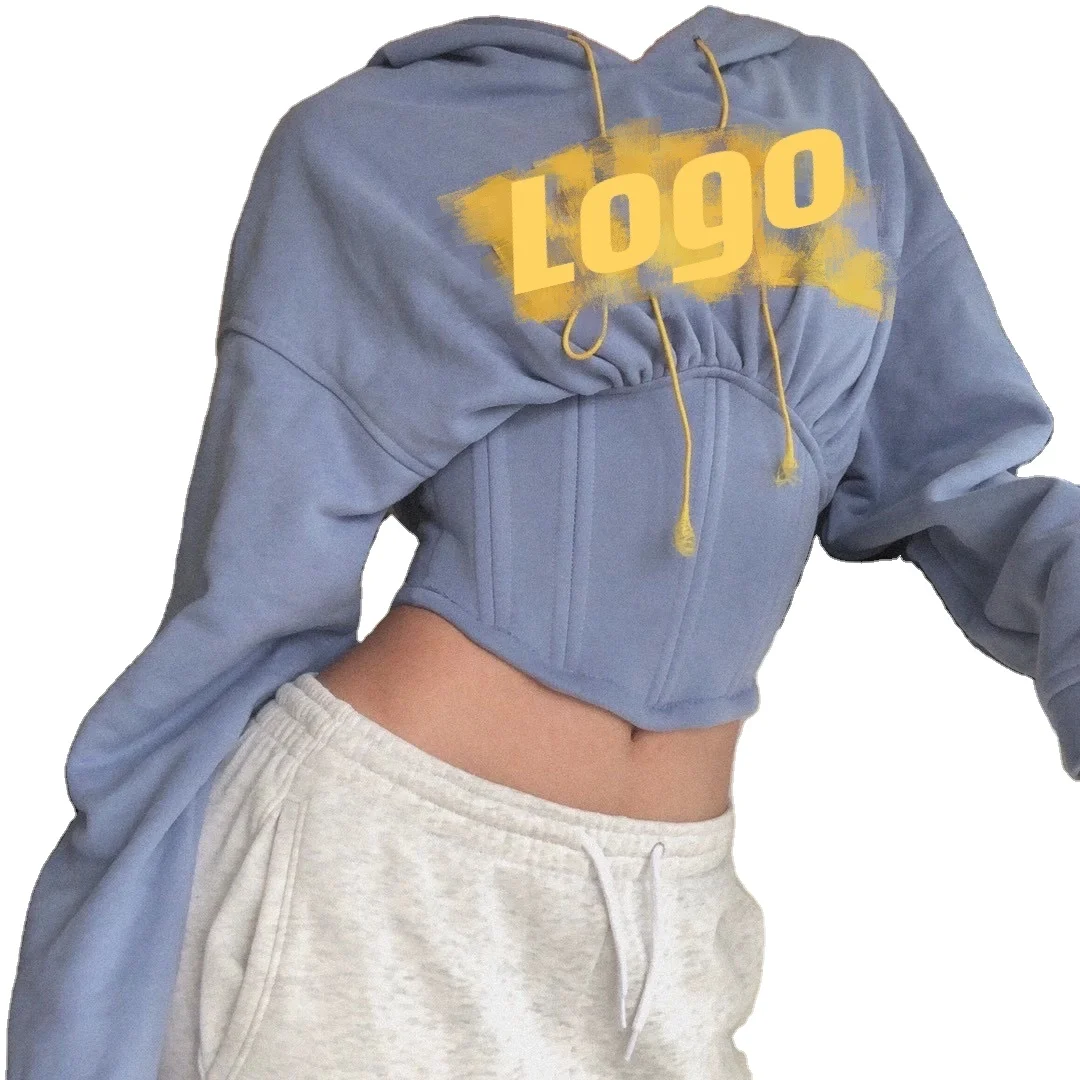  Ins Athflow Rework Vintage Curve Corset Custom logo Embroidery Casual Hip Hoodies Sports Underbust Lace Up Retro Hooded