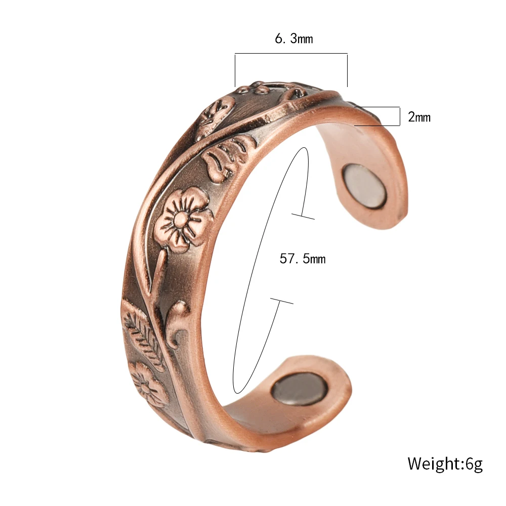 Energinox Antique Pure Solid Wholesale Adjustable Copper Magnetic Rings Jewelry for Woman