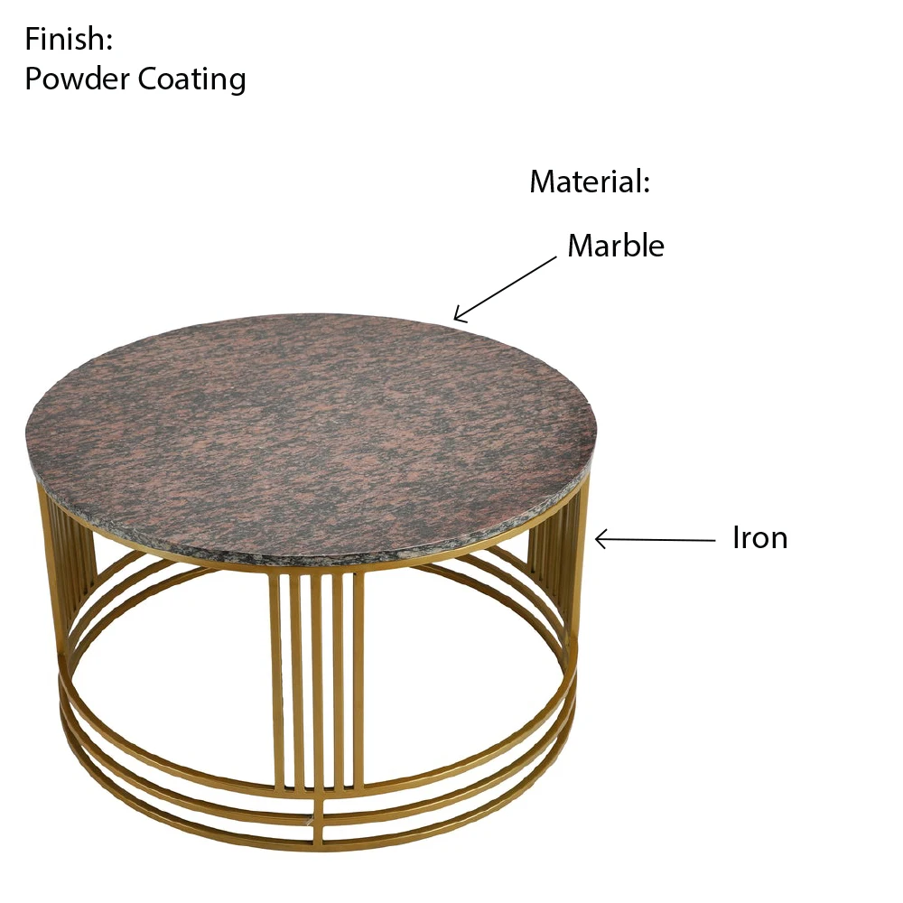 Modern Contemporary Large Coffee Table with Black Marble Top and Golden Frame Home Decor by Indian Manufacturer