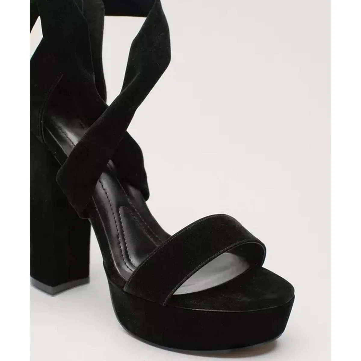 Black Platform chunky high heel shoe women lace up design sandals open toe cross strap suede ladies ankle strap heels shoes