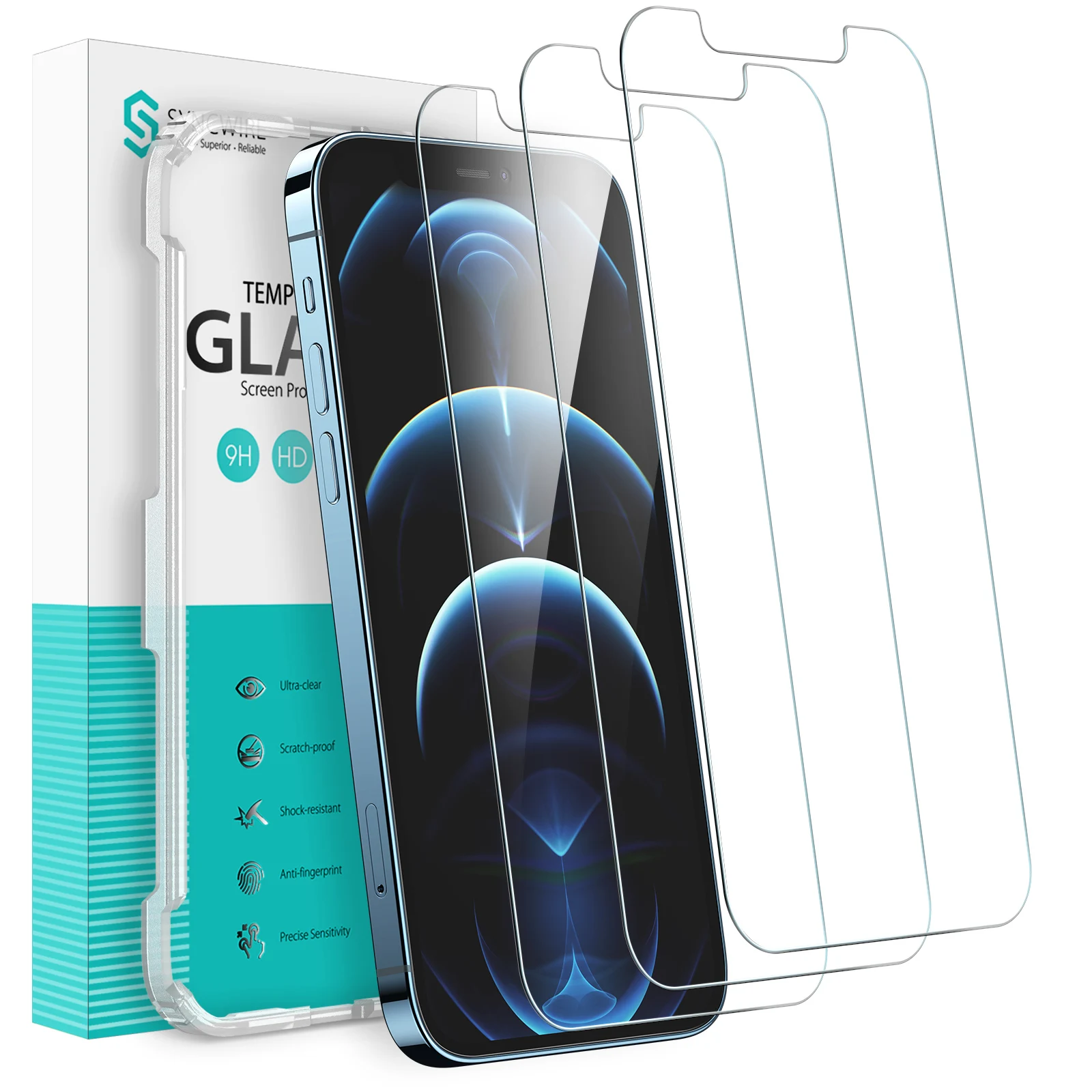 Syncwire mobile accessories for iPhone 12/12 Pro [3-Pack] Tempered Glass Screen Protector
