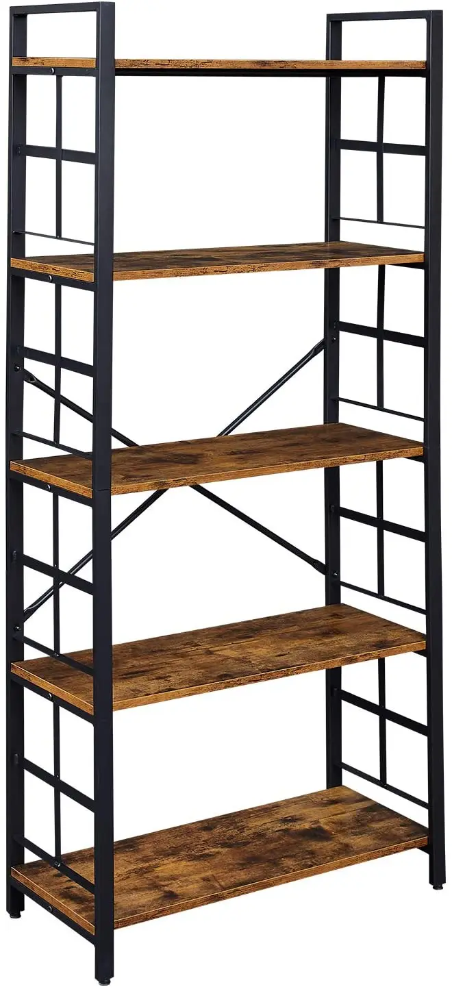 Tier Vintage Bookcase and Bookshelves Rustic Wood and Metal Shelving Unit