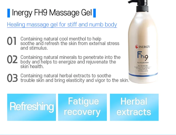 Korean ISO22716 GMP Pain relief sport  fatigue relief gel Inergy Fh9 Pain Reduce Massage Gel (1000ml)