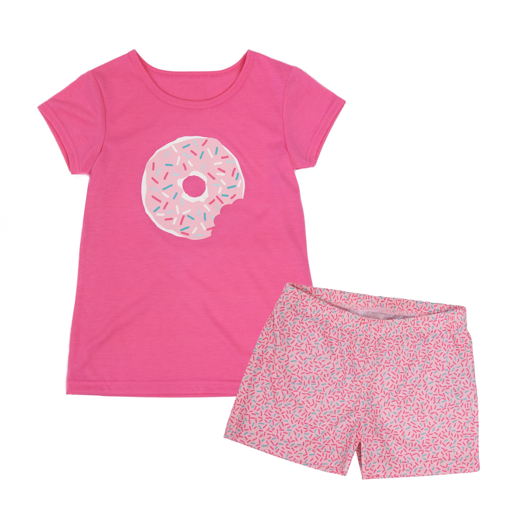 Cambodia FAMA factory Kids pajama set short sleeve PJ pink donuts rubber printing sweet pjs homewear