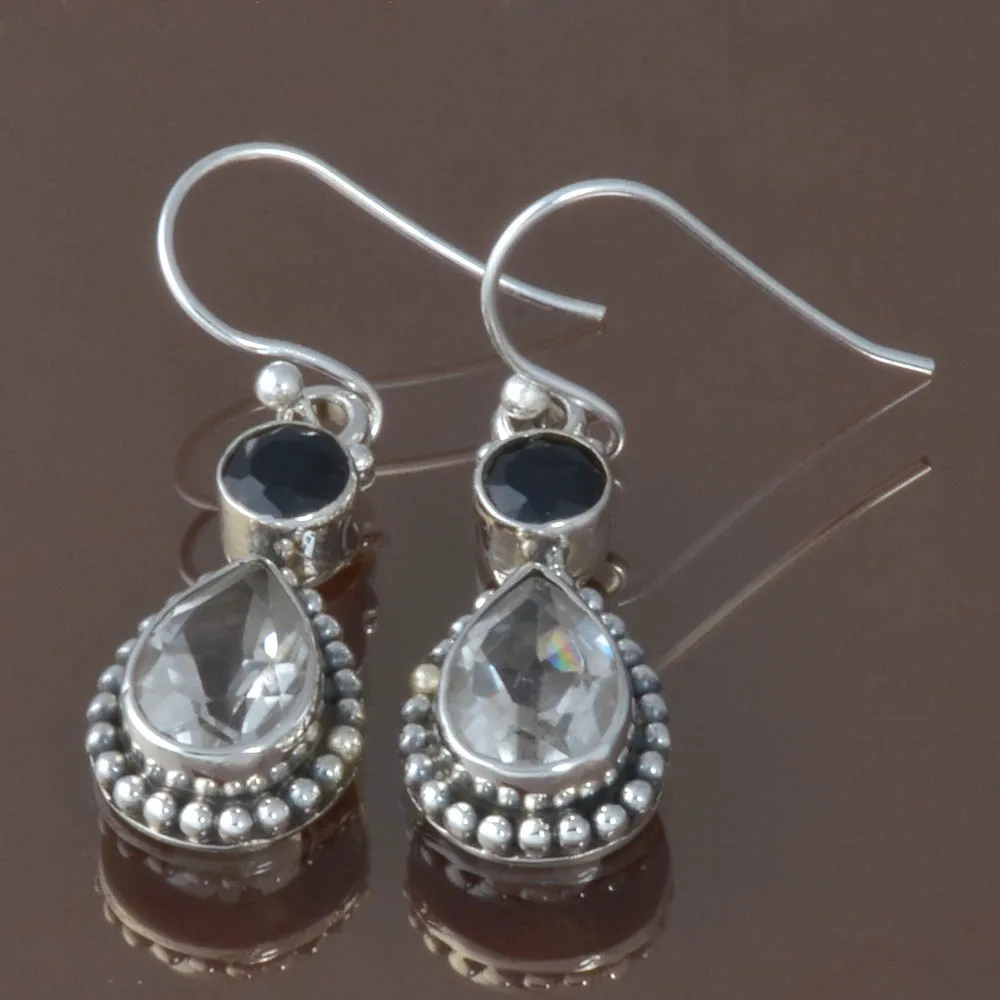 Amazing Look New Arrival Black Onyx and Crystal Direct Factory Price 925 Sterling Silver Earring