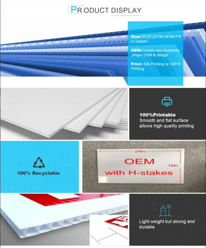 YF supplier 4x8 24x18 White Blank plastic corflute sheet signs coroplast yard sign board