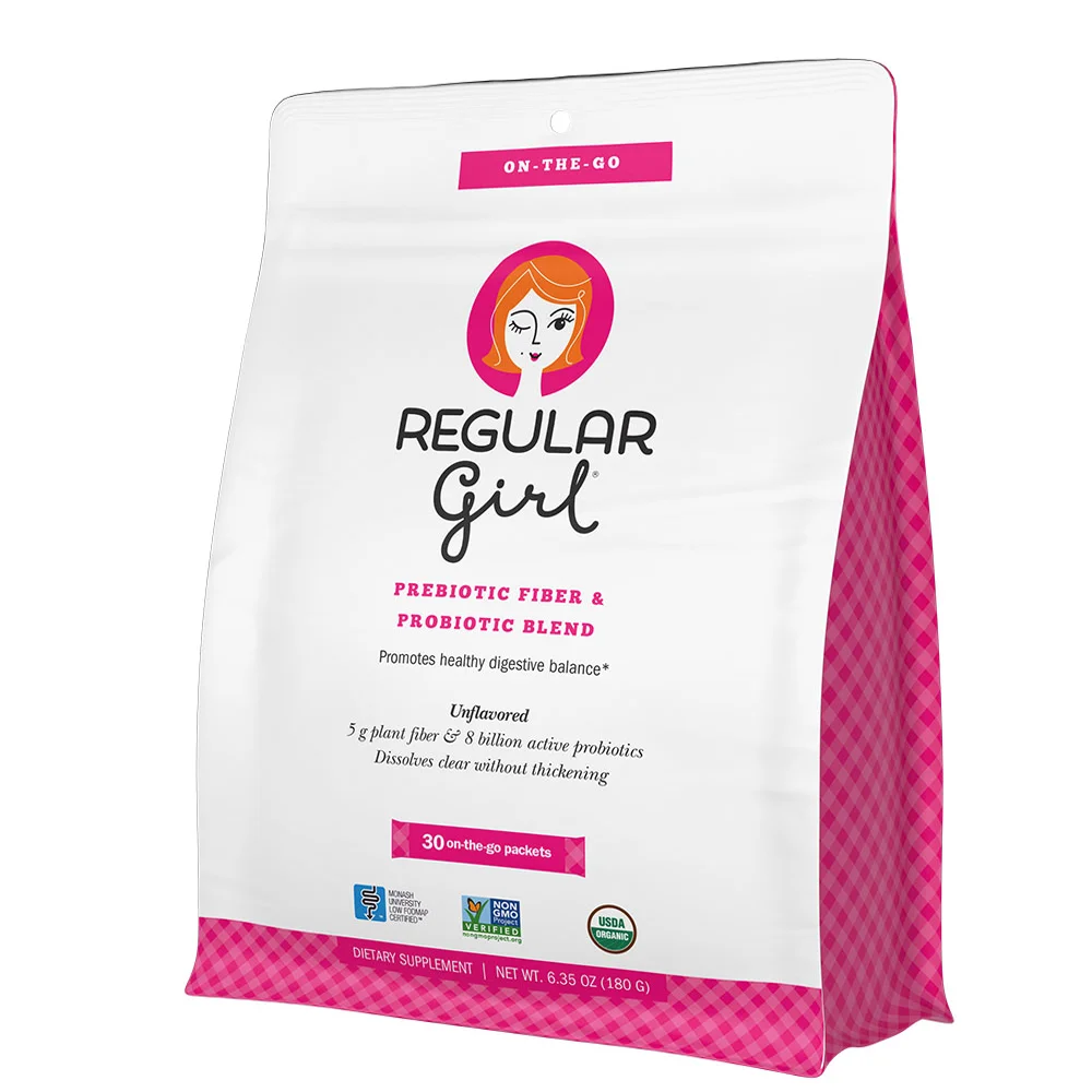 Regular Girl On-The-Go Prebiotic Soluble Fiber Sun fiber and Probiotics Bifidobacterium Lactis Organic Powder