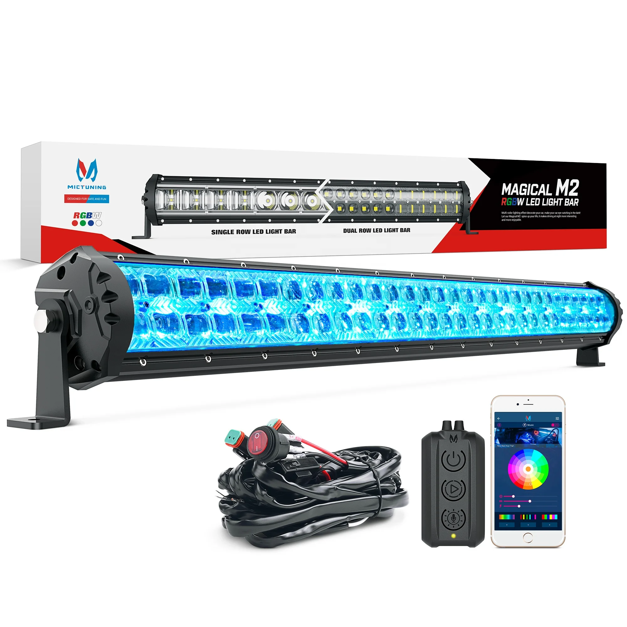 Двухрядный светодиодный светильник MICTUNING M2 RGBW, 22/32/42/52 дюйма, управление через приложение