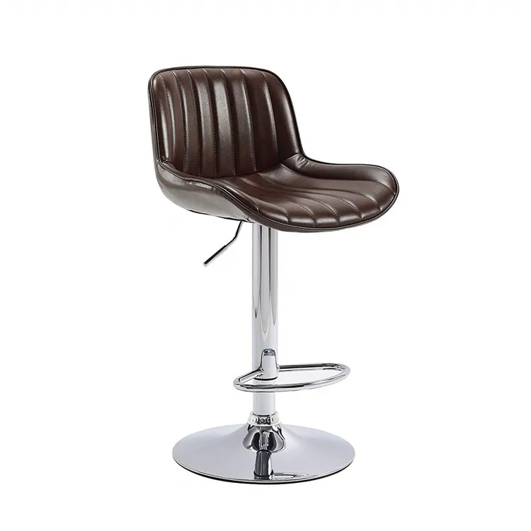 Height Adjustable Swivel Barstools Vintage Bar Chairs Brown High Back Soft Cushion Modern Bar Stool