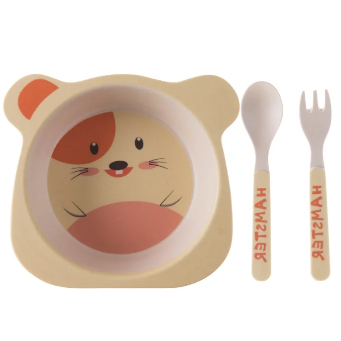 animal shape fancy bamboo fiber dinner bowl set for kids with ears